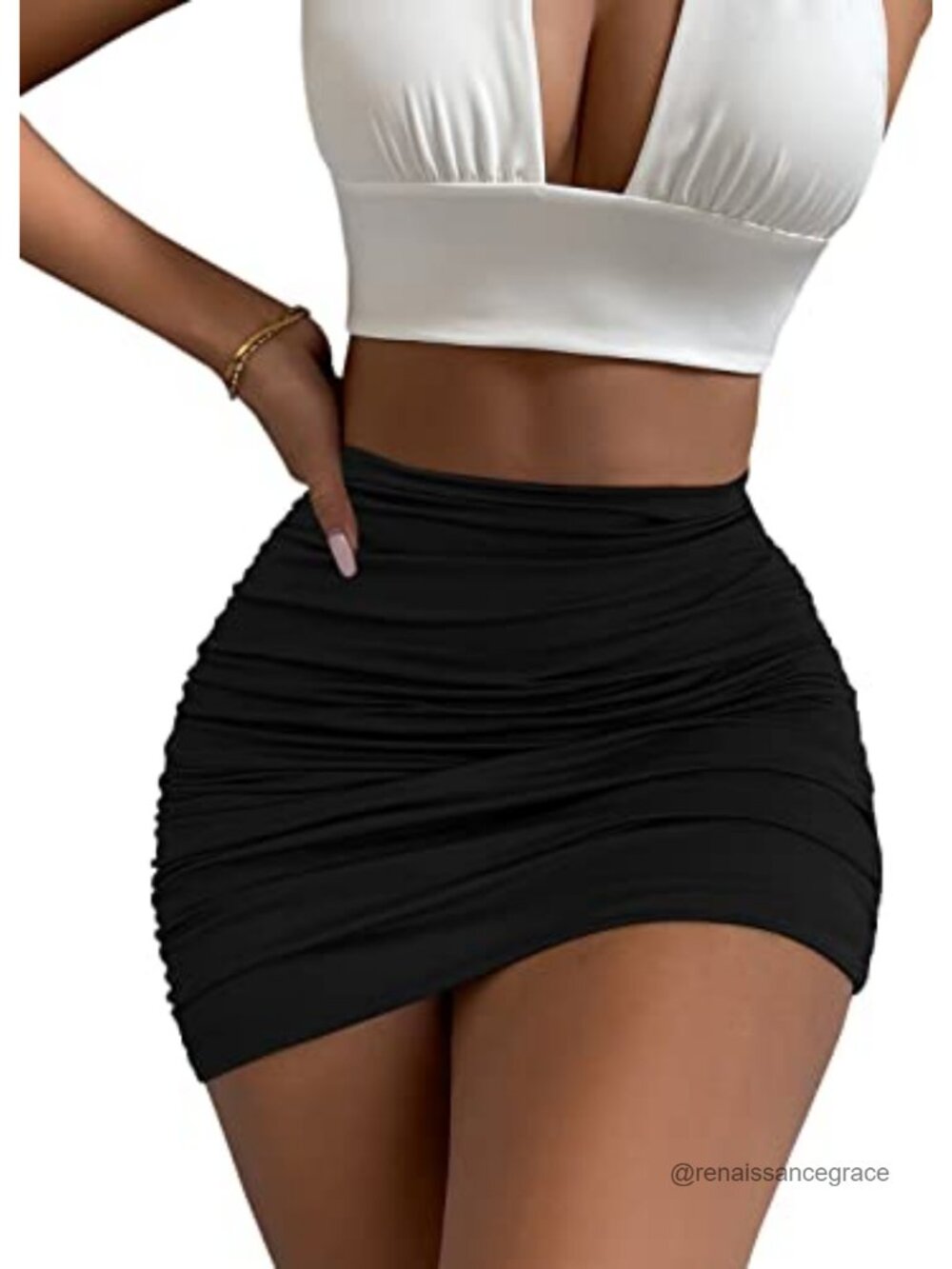 Stretch High Waist Ruched Bodycon Double Layer Mini Skirt
